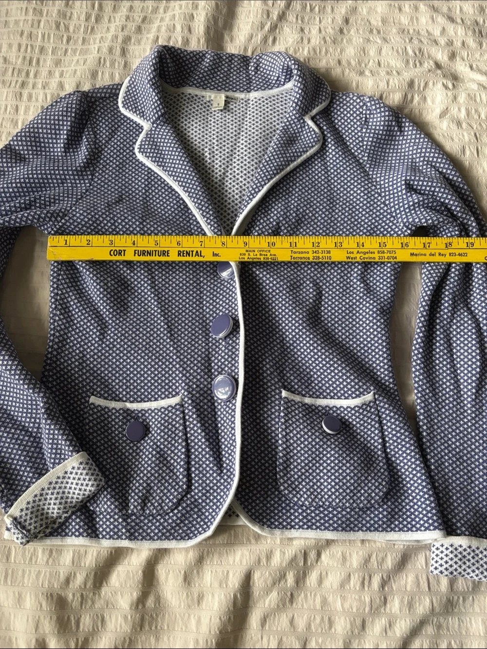 Halogen Blazer with White Piping and Geometric Print